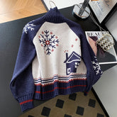 Christmas Print Long Sleeve Buttoned Sweater